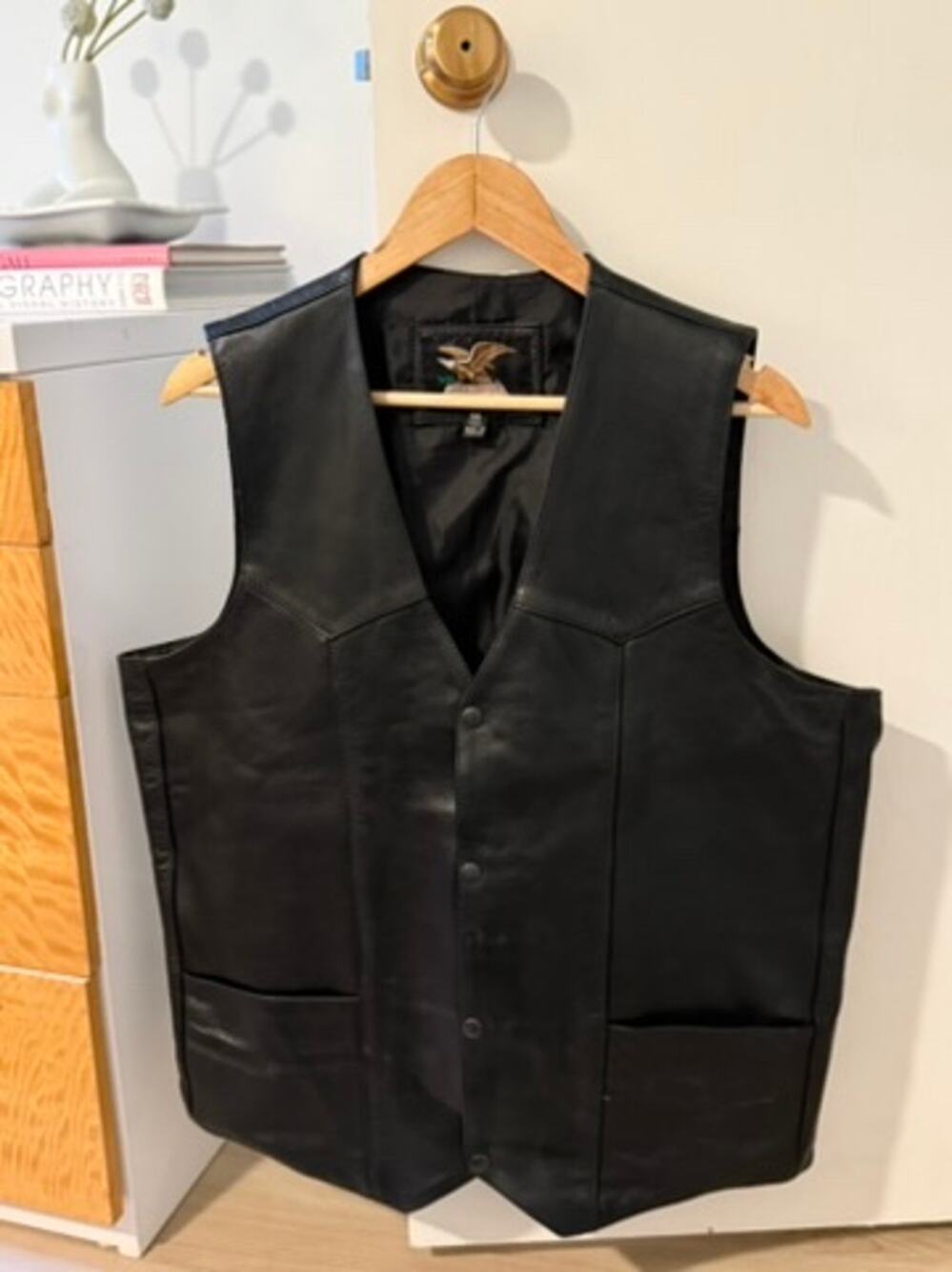 Vintage Jamin Leather Black‎ Motorcycle Biker Vest Snap Front 4XLT